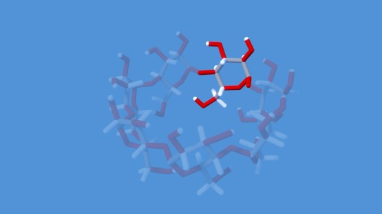 Glucoseeinheit im Kugel-Stäbchen-Modell des Cyclodextrin